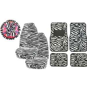   Animal Print Seat Covers Wheel Cover, and Floor Mats Set   Zebra