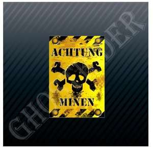  Achtung Minen Danger Mines Skull Crossbones Car Sticker 