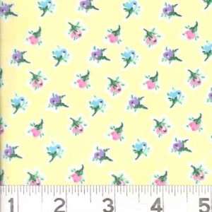  45 Wide Flannel Rosebuds Yellow Fabric By The Yard: Arts 