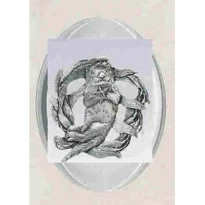  Sea Otter Glass Oval Paperweight: Kitchen & Dining
