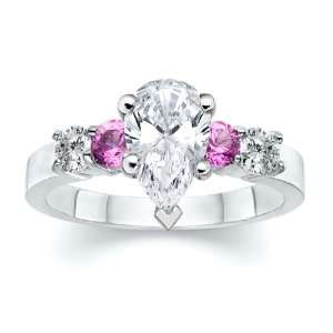  3.77 ct Pear Diamond W Round Pink Sapphire Ring 18K 