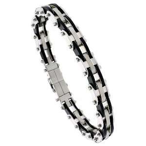  8 inch Surgical Stainless Steel & Rubber Bracelet 7/16 inch (11 