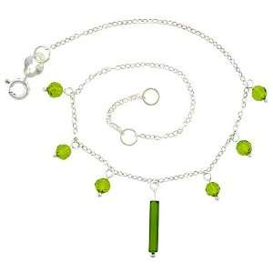   Anklet Natural Stone Peridot Beads, adjustable 9   10 inch: Jewelry