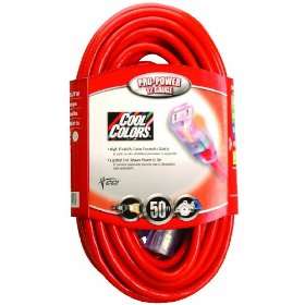  12/3 Wire Gauge Neon Outdoor Extension Cord with Lighted Ends, Red