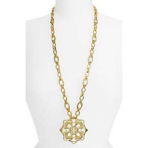    Tory Burch Logo Geo Flower Statement Pendant Necklace: Jewelry