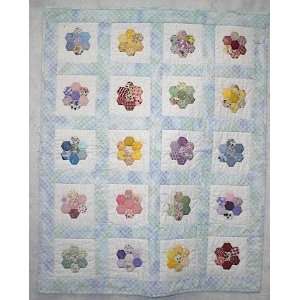 Handcrafted Grammas Flower Garden Baby Quilt Approx 36x41 Using 30s 