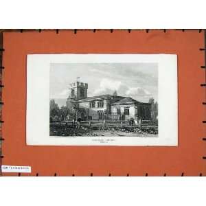 1813 View Finchley Church Middlesex England Old Print 