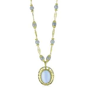   : 1928 Jewelry Simulated Blue Agate & Brass Pendant Necklace: Jewelry