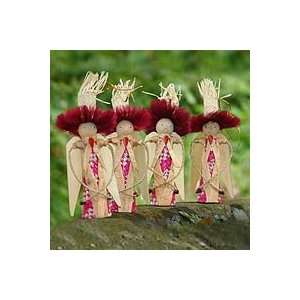  Natural fiber ornaments, Angels in Red (set of 4): Home 