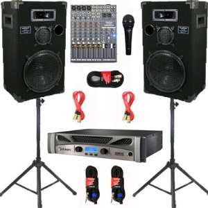   12 Speakers, Mixer, Mic, Stands and Cables DJ Set New CROWN1200CSET5