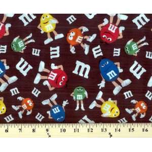  Chocolate Candy Characters M&ms on Brown Cotton Fabric 
