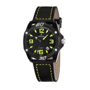   F16491/5 Black Leather Quartz Watch with Black Dial: Festina: Watches