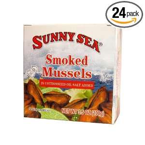 Sunny Sea Smoked Mussels, Pieces, Eoc, 3.5 Ounce Cans (Pack of 24 