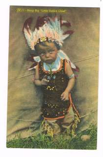 Heap Big Little Indian Chief Native American Child Wearing Headdress 