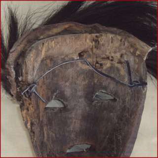 ANTIQUE CARVED WOOD SHAMANS MASK HORSE HAIR & TEETH TIMOR  