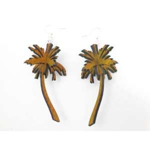  Tangerine 3D Palm Tree Wooden Earrings: GTJ: Jewelry
