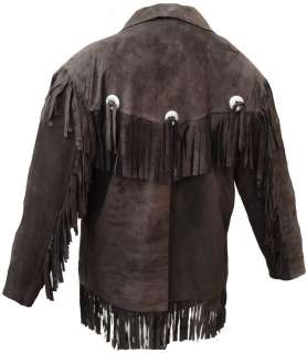 Mens Brown Cowboy Fringe Tassle Suede Leather Jacket  