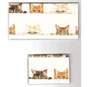  Checkbook Cover Debit Set Curious Peeking Kittens Cat 