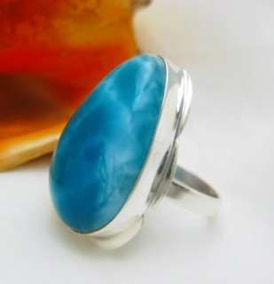 TRULY VOLCANIC BLUE LARIMAR SILVER RING SZ 9.5, HUGE  