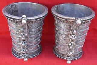 ANTIQUE TRIBAL OLD SILVER CUFF BRACELET BANGLE PAIR IND  