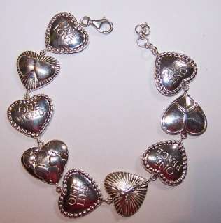 Sterling Silver Heart Message Link Bracelet 22.6 grams  