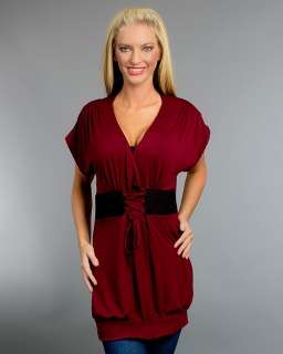   SIZE CLOTHING TRENDY WINE COLORED TOP WITH ZIG ZAG TIES 1X  