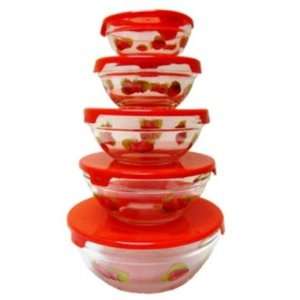  5Pcs. Glass Bowl w/ Red Strawberry Decals Case Pack 12 