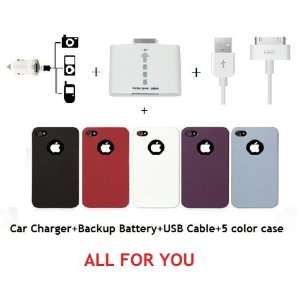   Color Iphone 4 Case USB Car Charger Sync Cable 1000mah Backup Battery