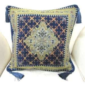  BLUE GOLD TAPESTRY CHENILLE 18 CUSHION COVER PILLOW CASE 