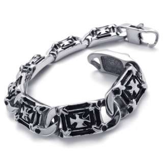 Mens Vintage Black Silver Stainless Steel Cross Bracelet Bangle 8.5 