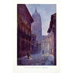  1925 Color Print Oviedo Uvieu Asturias Spain Cathedral 