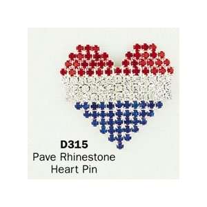  PATRIOTIC RED WHITE AND BLUE PAVE RHINESTONE HEART PIN 