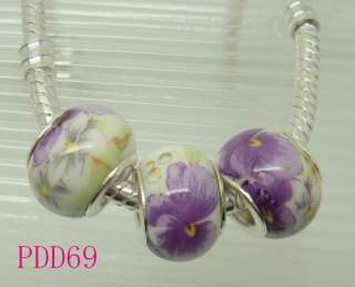 Purple Murano Porcelain Ceramic European beads Core Fit Charm Bracelet 