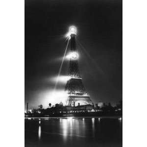  Eiffel Tower at Night   12x18 Framed Print in Gold Frame 
