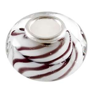  Avedon Polished Sterling Silver White and Red Glass Slide 