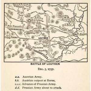  Battle of Leuthen Seven Years War Antique Map Austrian Army Prussia 