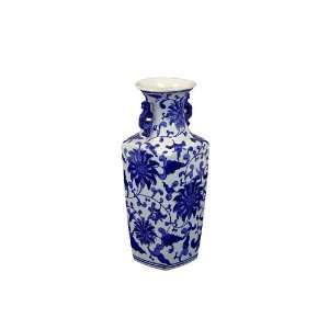  UTC 70680 White Ceramic Vase with Blue Flower Finish: Home 