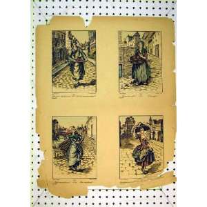  French Colour Print Women Street Sellers Lady Houses: Home 