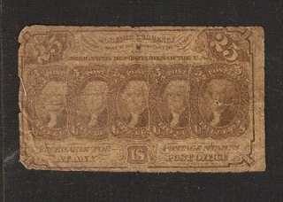 US CURRENCY 1862 25 CENT FRACTIONAL, VERY GOOD, FIRST ISSUE NOTE Old 