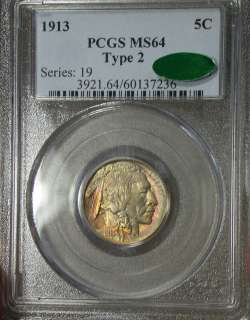 1913 Type 2 PCGS MS64 CAC Colorful Toned Buffalo Nickel  