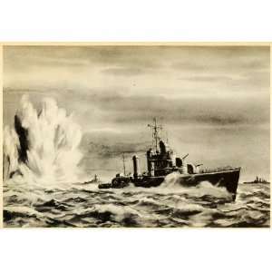  1944 Print WWII Navy Destroyer Battleship Depth Charge 