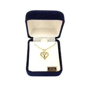 Pack of 2 Gold Heart & Cross Rhinestone Pendant Necklaces 