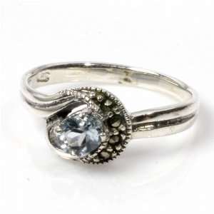  Sterling Silver Marcasite Rings with Blue CZ   Sizes: 6 10 