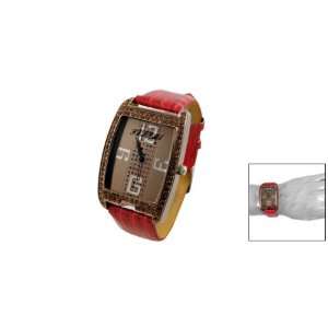   Crocodile Pattern Red Perforated Band Wristwatch