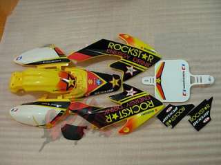 Yellow Plastics & Rockstar 3M graphic decals for Honda crf 50 pit bike 