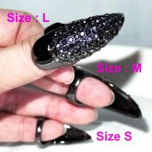   chunky claw paw black rhinestone finger tips nail ring R44 46  