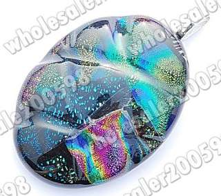 NEW Oval Dichroic Foil Lampwork Glass Pendant Necklace  