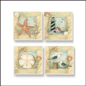 Shore Thing Absorbent Coaster Set with Wood Holder by Counter Art