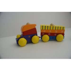  Stackable Wooden Train   Yellow Wheels: Toys & Games