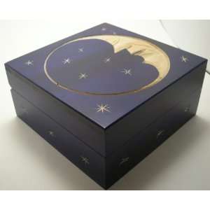  Crescent Moon and Stars Wooden Jewelry Box: Home & Kitchen
